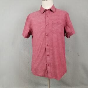 TravisMathew Shirt Mens Large Red Short Sleeve Button Front Cotton Blend Golf
